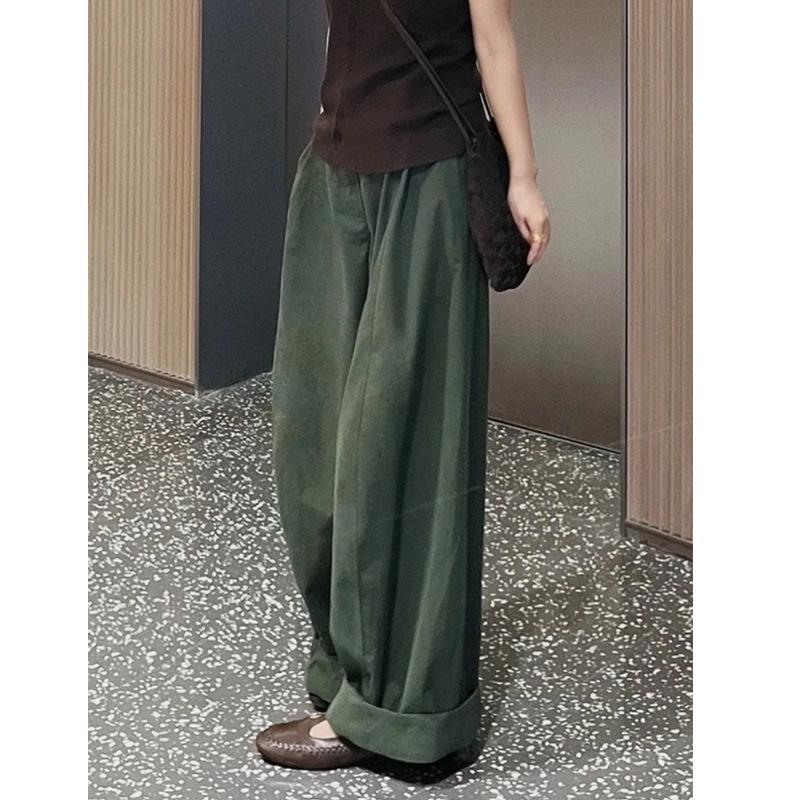 

Chic 2025 Autumn/Winter Cool Style Green Wide-Leg Casual Pants for Women Extra Large зелёный