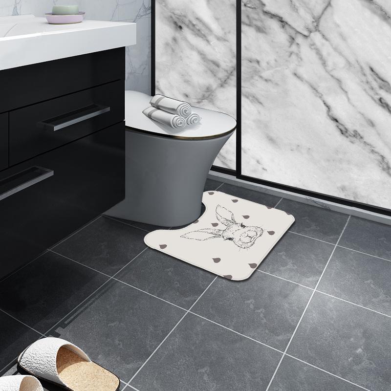 Nordic Toilet Toilet Floor Surface Mat U-shaped Mat Bathroom Room Foot Mat Restroom Moisture-wicking Slip-resistant Mat Can Be Machine Washable