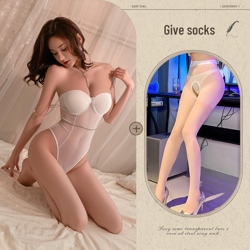 Sexy Backless Bodysuit Lingerie: Cotton Pad Bust Support, Open Crotch, Quick Release Uniform, Pure Desire Nightwear for Women