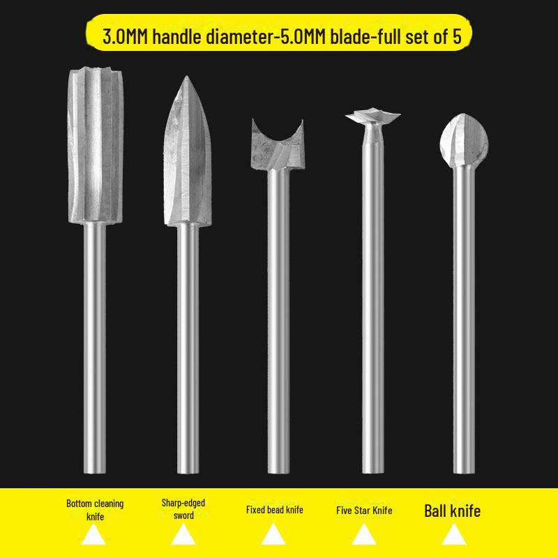 

Электрический нож для резьбы по дереву и набор сверл: Прецизионный инструмент для резьбы, шлифования, фрезерования и выдалбливания отверстий в деревообработке Rod 3mm head 5mm five-piece set