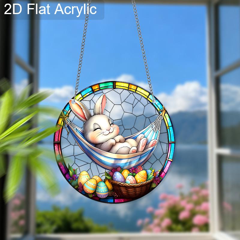 Acrylic Easter Bunny Hammock Suncatcher Stained Glass Effect Window Hanging Ornament Easter Lover Gifts