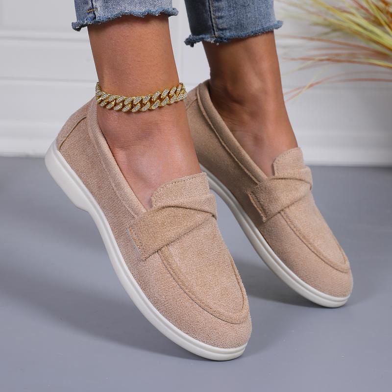 Fashion Fashion Pleated Strap Suede Loafers Shoes Women 2025 Summer Round Toe Low Heel Slip On Casual Shoes Soft Sole Holiday Pumps