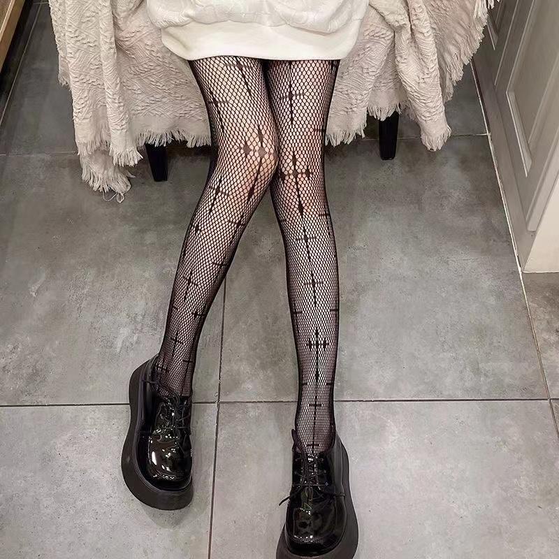 New Goth Lolita Girls Tights Women Sexy Retro Gothic Kawaii Cross Print Club Stockings Nylon Socks Fishnet Pantyhose