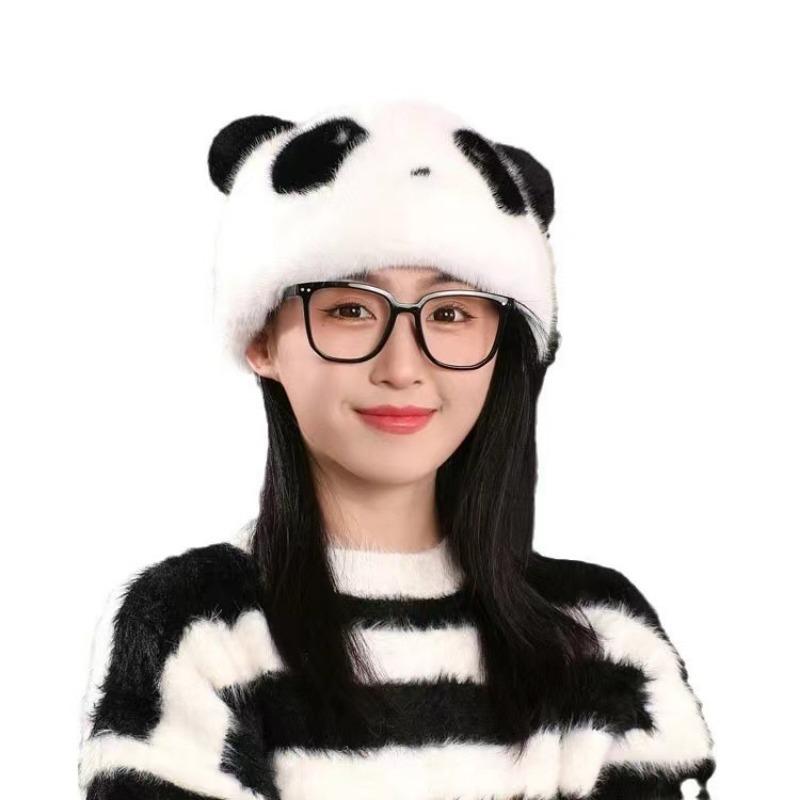 Versatile New Winter New Female Panda Hat Cute Imitation Mink Velvet Hat Ear Protection Fluffy Warm Windproof