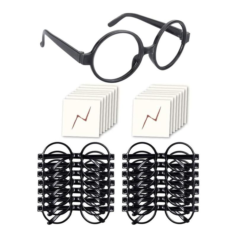 

16Pcs Wizard Glasses With Round Frame No Lenses And Tattoos For Kids Halloween,Costume Party