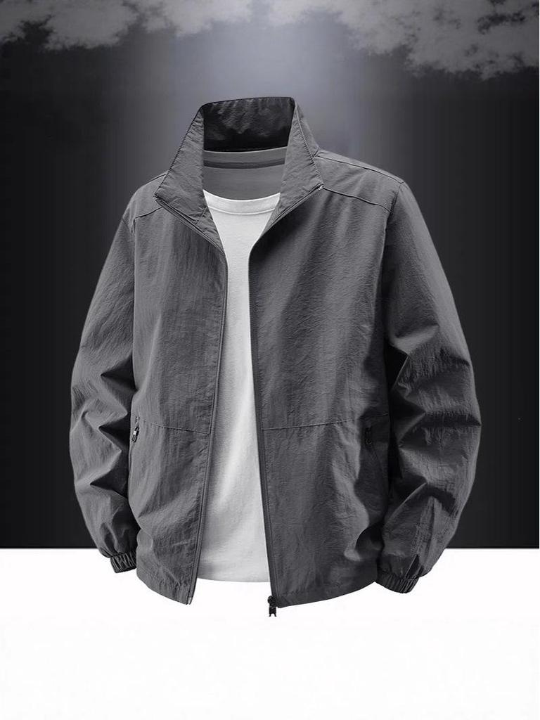 Chaqueta Impermeable Cortavientos para Hombre con Cuello Alto, Abrigo Casual de Talla Grande Estilo Americano Workwear para Exteriores para Primavera y Otoño