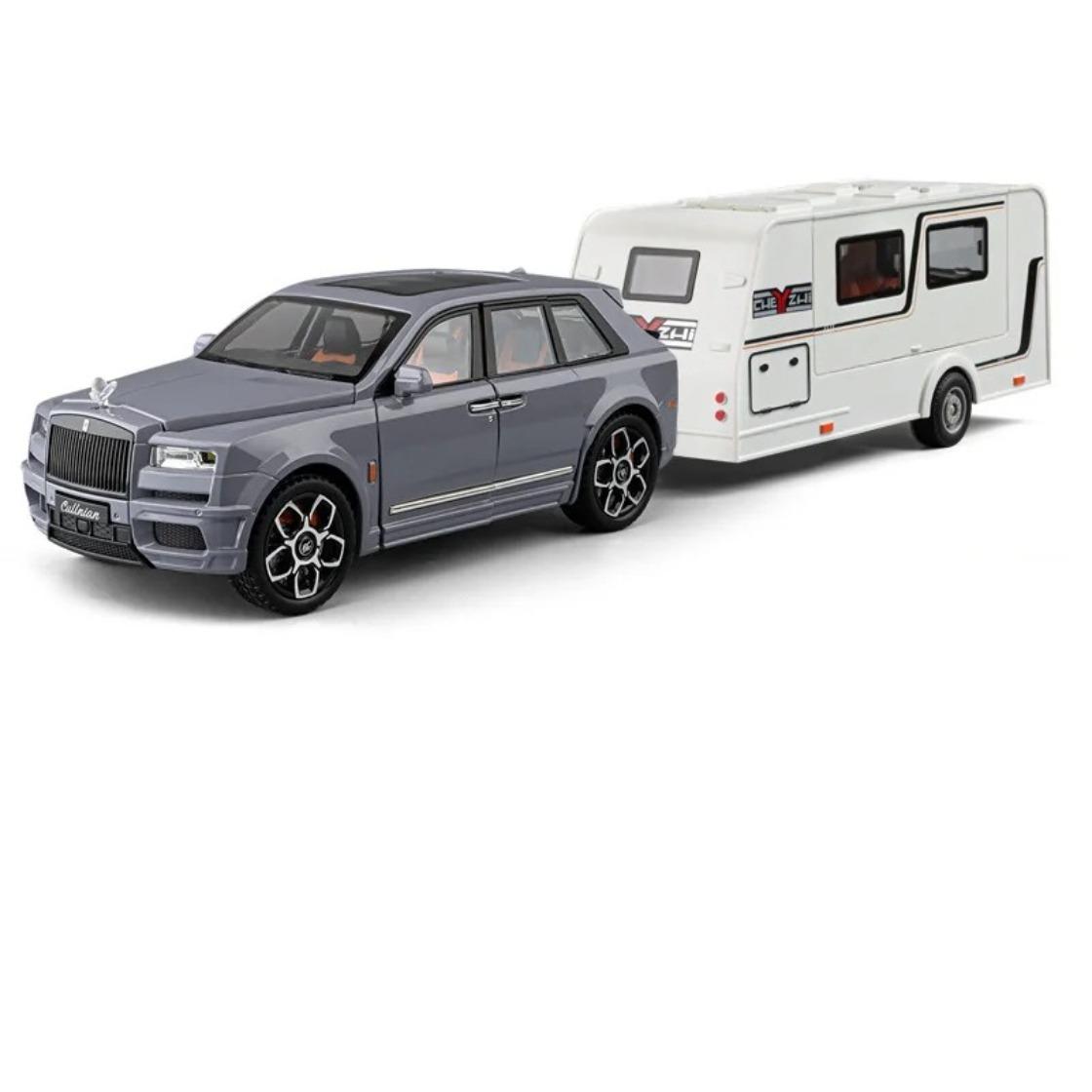 

1/20 Cullinan SUV Alloy Trailer RV Car Model Diecasts Metal Camper Van Motorhome Touring Car Model Sound and Light Kids Toy Gift сірий колір