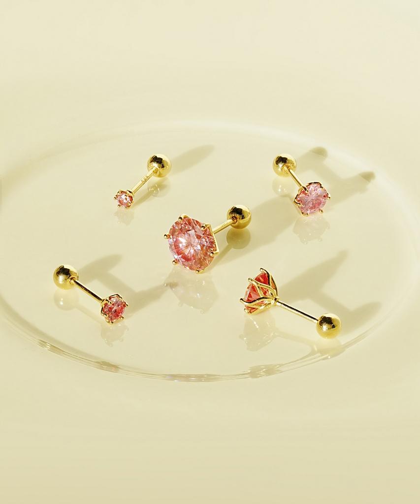 Minimalpiercing 14K Moissanite Diamond Pink Noble Piercing Earrings