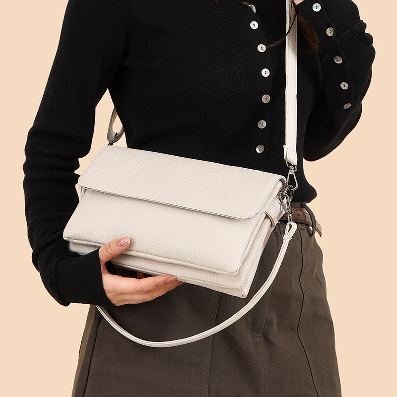 00% Genuine Leather Handbag Luxury Fashion Women Shoulder Messenger Bag Solid Color Cowhide Sac Fashion Female Crossbody Tote