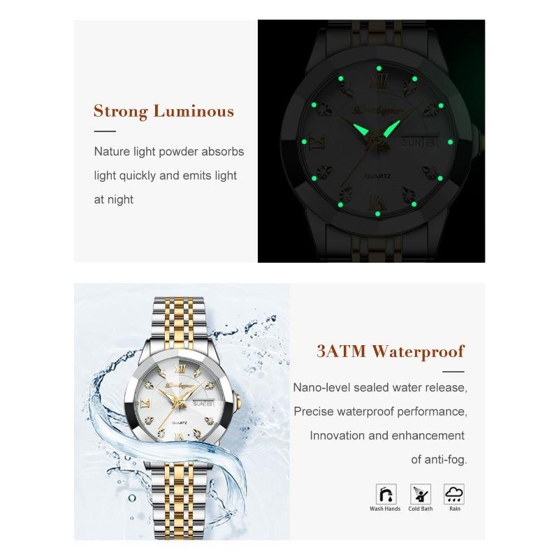 POEDAGAR Luxury Ladies Wristwatch Luminous Waterproof Date Week Woman Dress Watches Stainless Steel Watch Quartz Clock+Box