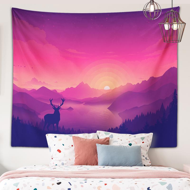 

Мультфильм Иллюстрация Закат Восход Вид Гобелен Настенное Художественное Украшение Общежития Эстетический Гобелен Спальня Украшение Дома 100X75CM