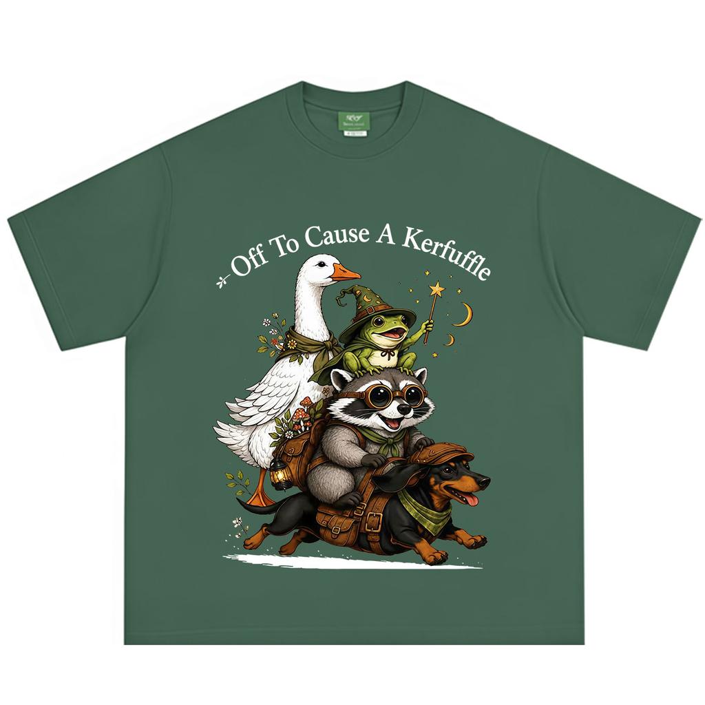 Auf zum Tumult Frosch Waschbär Gans Reitend Dackel T-Shirt Unisex Unisex Vintage T-Shirt Lässige Lockere Baumwoll-T-Shirts Oberteile