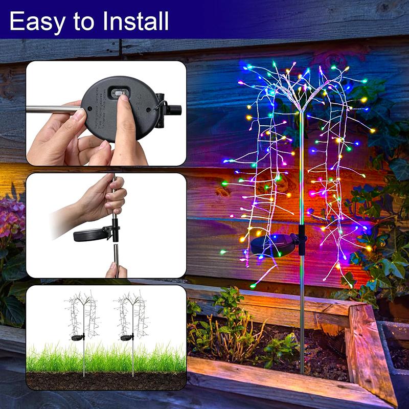 Outdoor LED Firework Christmas Decor Solar Lights Waterproof Garden Party Fairy Solar Lights for Landscape Lawn Pathway Patio