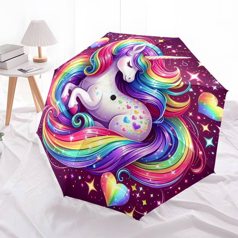 1pc Rainbow Unicorn Fantasy Art Umbrella with Plastic Handle,Suitable for All Seasons Home Travel Outdoor UmbrellaDD1407