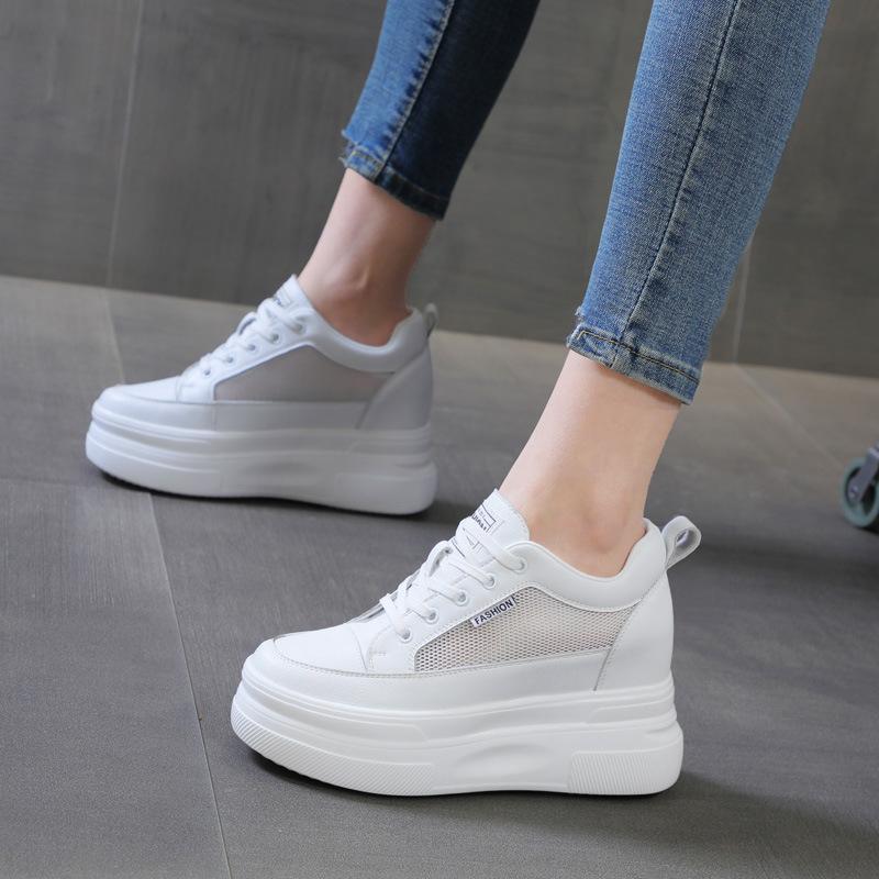 Fashion New Spring  White Hidden Wedge Heels Casual Shoes Woman 10CM Platform Shoes Elevator High-heels Walking Sneakers Women 2025