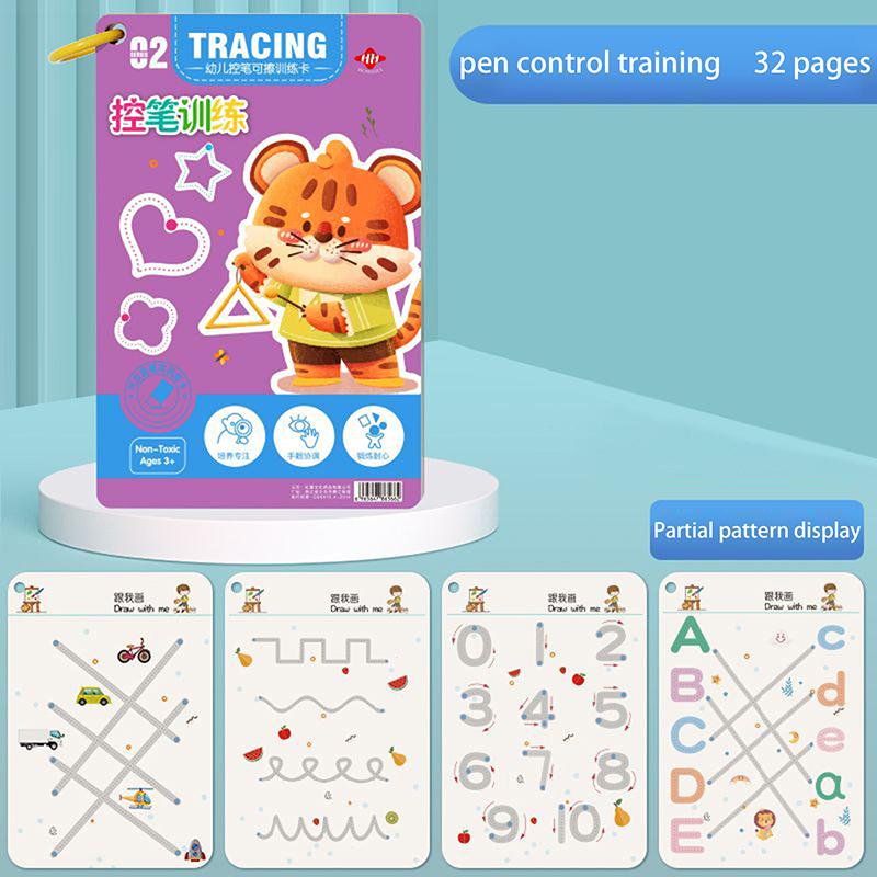 32 Pages Writing Drawing Educational Picture Books Toddler Pen Control Training Workbook Baby Magical Tracing Practice Copybook