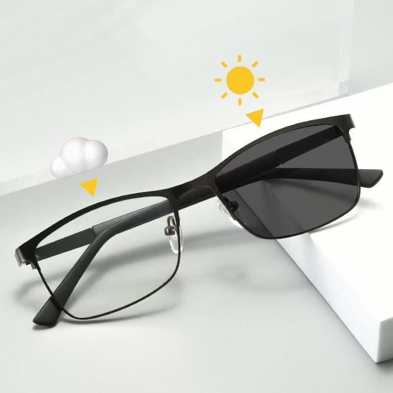 Модные Металлические Полуободковые Фотохромные Очки для Пресбиопии Мужские HD Антисиний Свет Читальные Диоптрии от 0 до +4 0 0