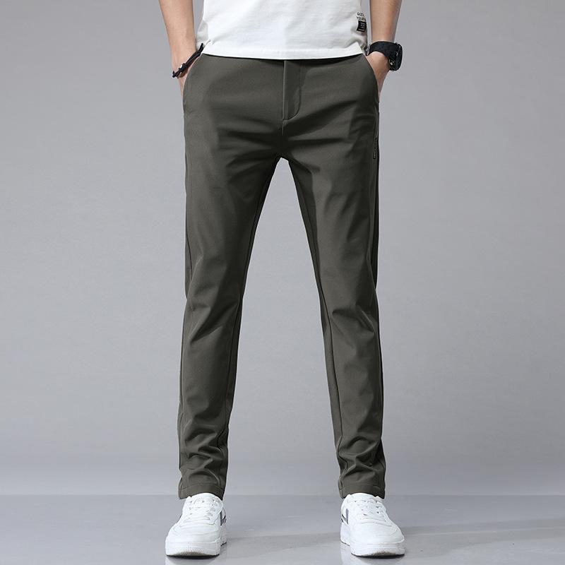 Ice silk men's versatile elastic waist casual pants autumn velvet thickened boys slim straight warm sports trousers