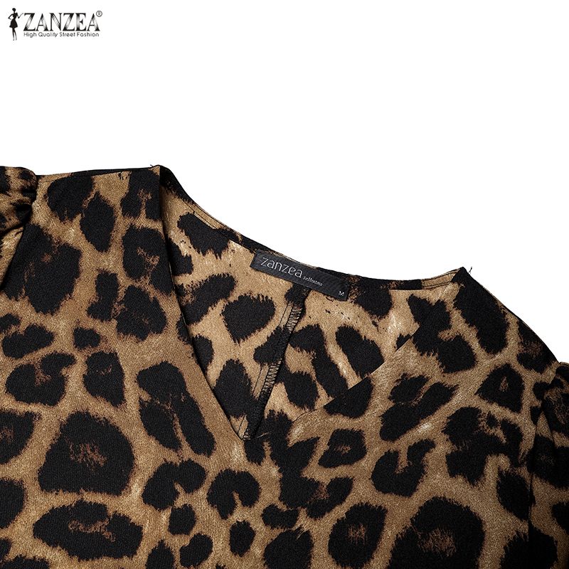 ZANZEA Women Casual V-Neck Loose Half Sleeve Leopard Print Dress