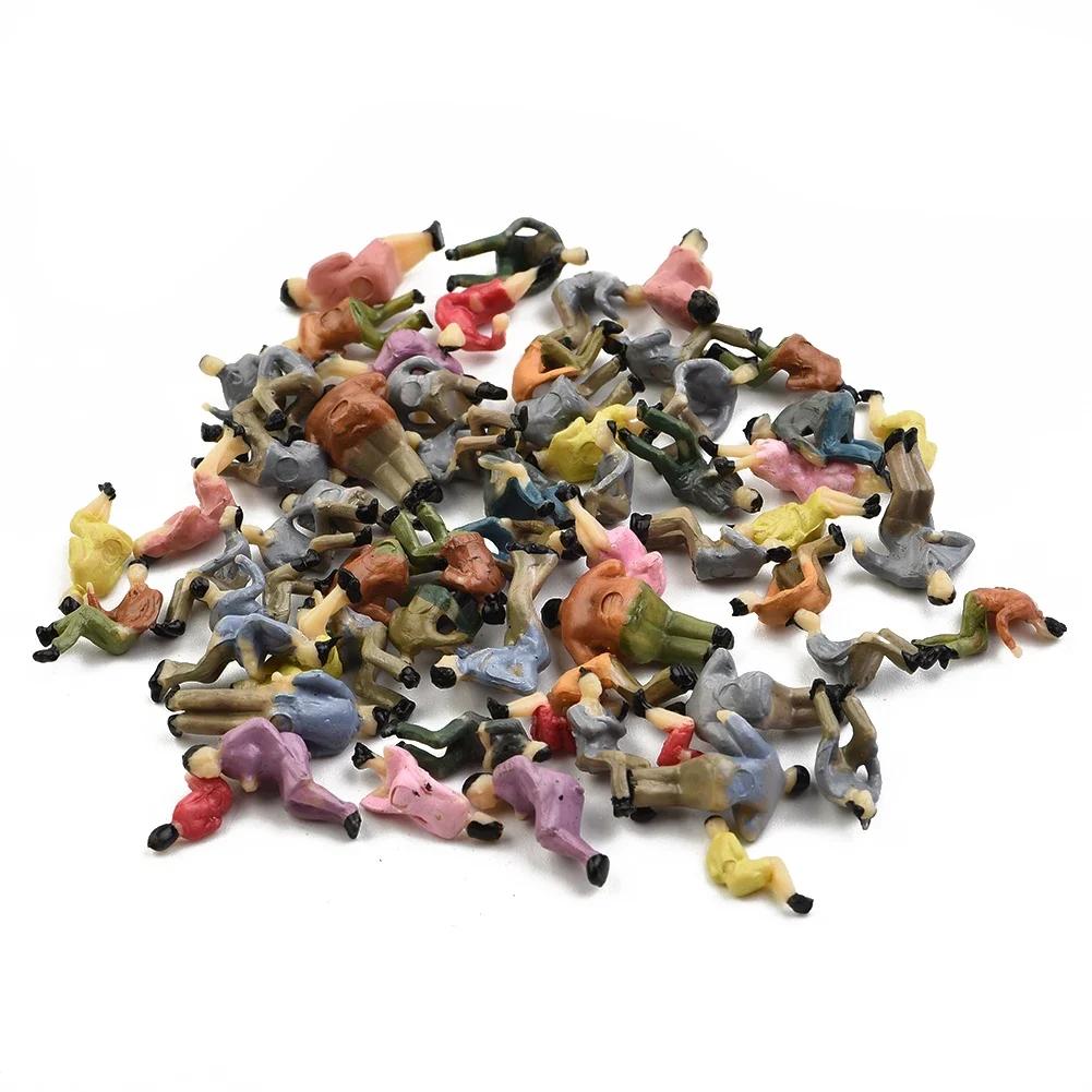 60pcs All Seated 1:87 Scale Railway Train Mixed Painted People Figures Mode Figures Passenger HO Scale Sitting Sand Table Spares
