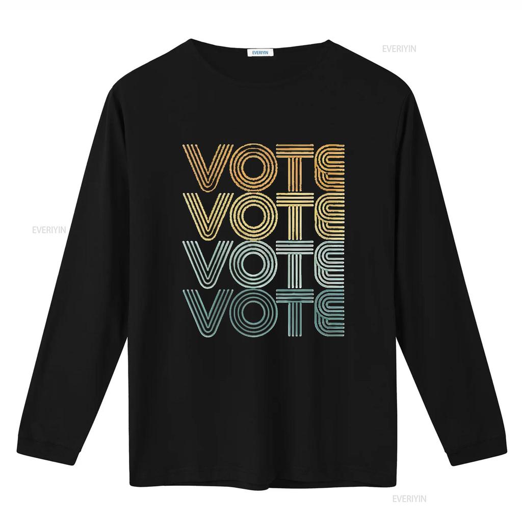 Mens Retro Vote Vintage Colors Round Neck T Shirt Black 4X Large vintage Washed homme streetwear Comfortable Soft Versatile