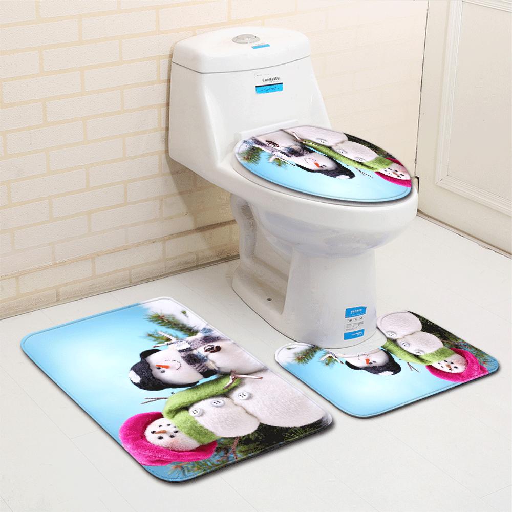 Christmas Bathroom Floor Mat Toilet Three-Piece Set