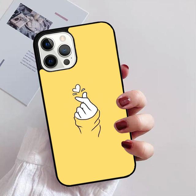 Korean Finger Heart Love Phone Case For iPhone 17 Air 16 15 14 13 12 Pro Max Plus Max Cover Shell Coque