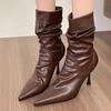 Back Zipper High Heels  Gothic New Women'S Pointed Toe Ankle Boots Designer Casual Party Comfortable Ladies Nude Boots
