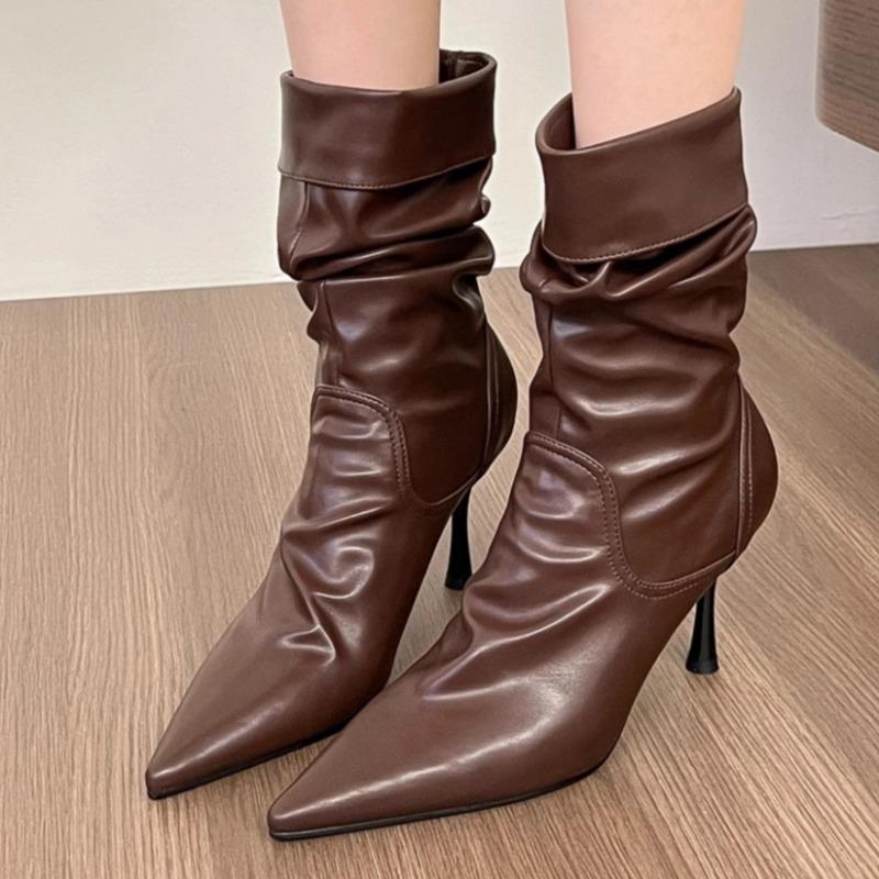 Back Zipper High Heels Gothic New Women'S Pointed Toe Ankle Boots Designer Casual Party Comfortable Ladies Nude Boots