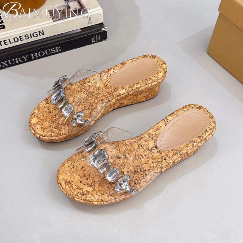 Fashion Crystal Casual Platform Shoes Woman PVC Wedges Slippers Women Heeled Sandals Summer 2025 Trend Elegant Dress Comfort Sandalias