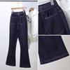 DIMANAF 2025 Plus Size Autumn Women Jeans Pants Denim Flared Pants Elastic Blue High Waist Trousers Oversize New Pants 5XL