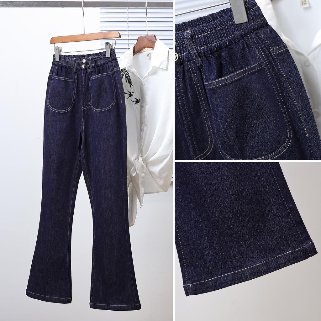 DIMANAF 2025 Plus Size Autumn Women Jeans Pants Denim Flared Pants Elastic Blue High Waist Trousers Oversize New Pants 5XL