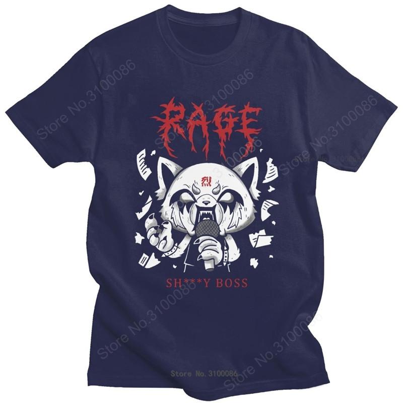 Funny Men T Shirt Aggretsuko Aggressive Retsuko Karaoke Rage Mood Short Sleeve Pure Cotton T-shirt Japanese Anime Manga Tee Tops