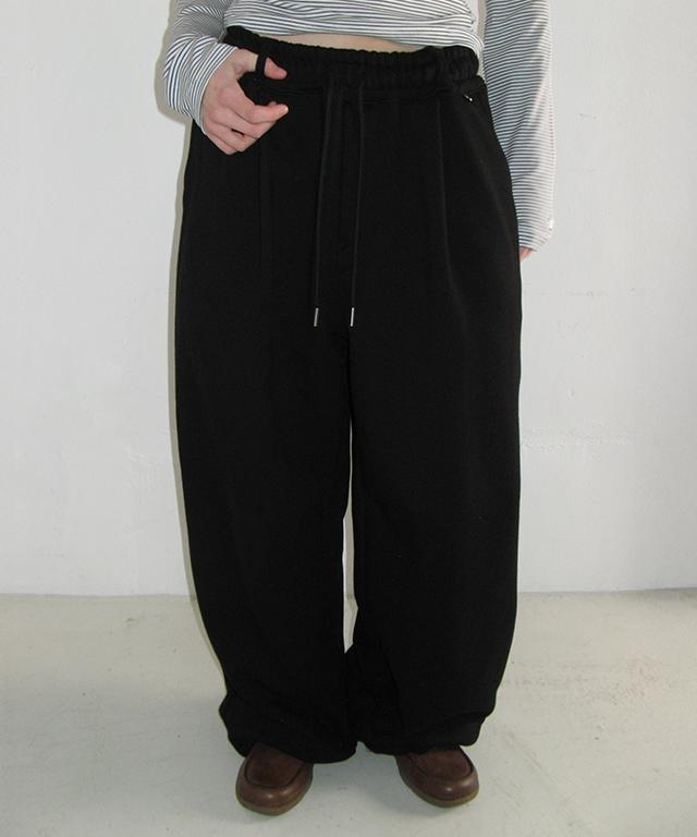 RONRON Subtle Logo Wide Sweat Pants Black