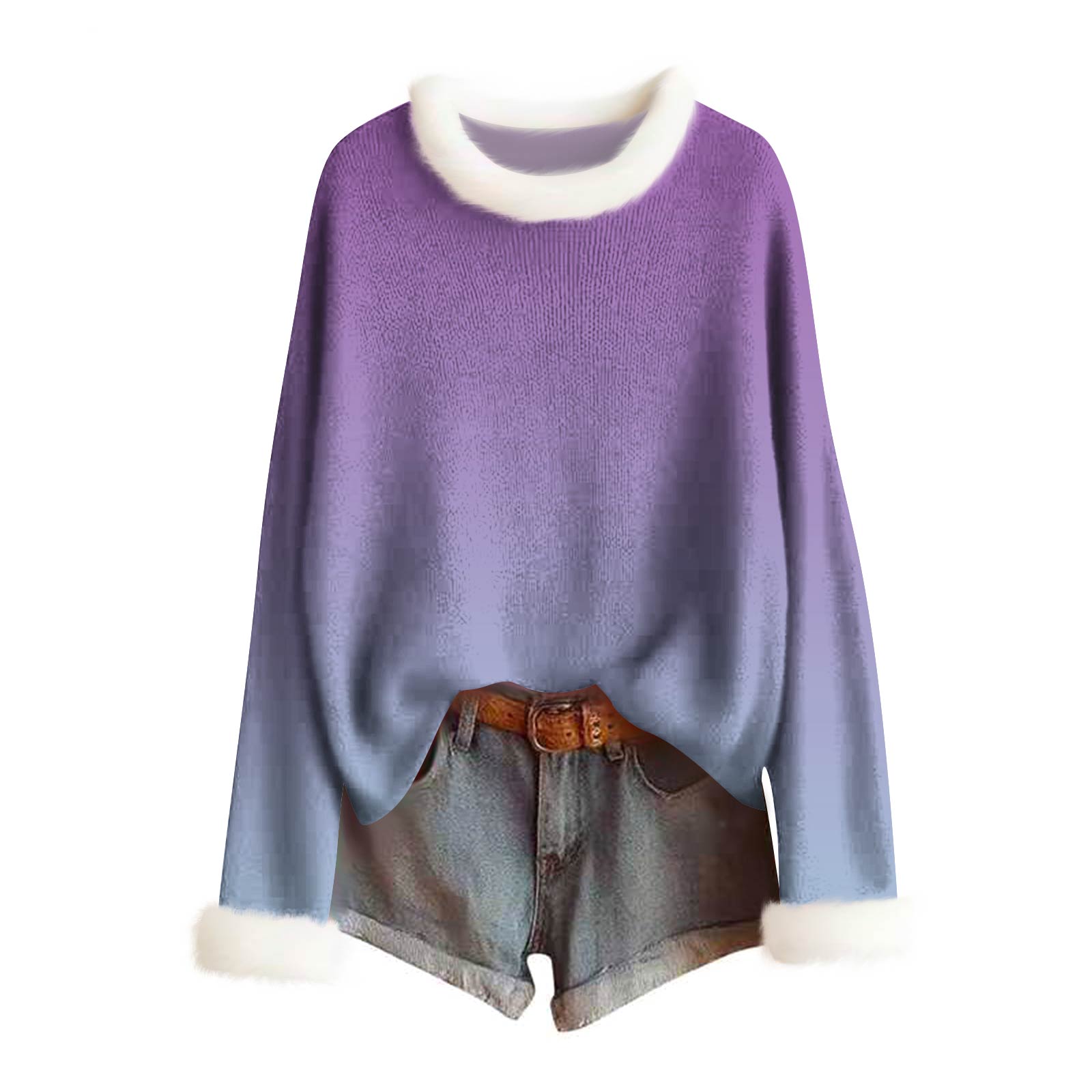 

Женский модный свитер с принтом и шерстяным воротником, повседневный вязаный пуловер с длинными рукавами XL фиолетовый