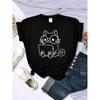 Estudo cuidadoso de esboços de gatos de trabalho camiseta feminina personalidade tendência camiseta casual roupas de rua tops criativos femininos manga curta