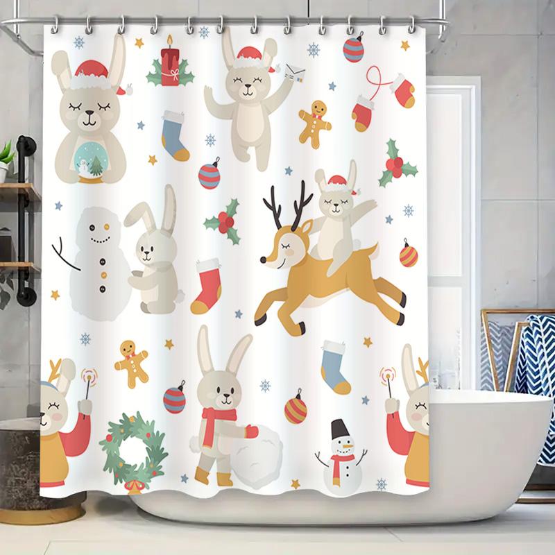 

Рождественская шторка для душа Праздничный белый праздничный декор с оленями и кроликами для ванной 90x180cm