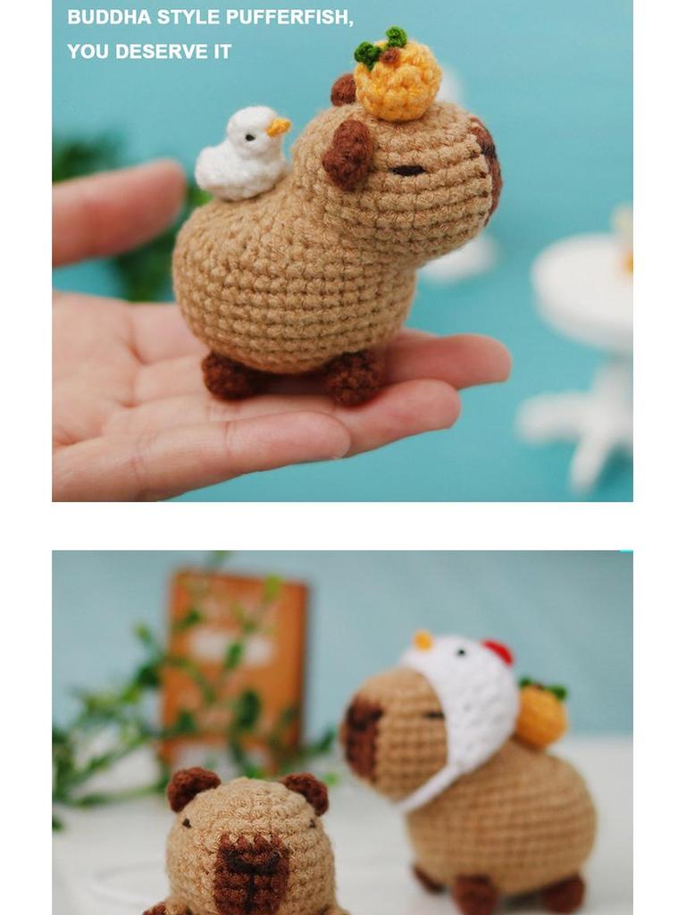 Handmade Capybara Crochet Kit: Beginner-Friendly DIY Wool Animal Pendant Set