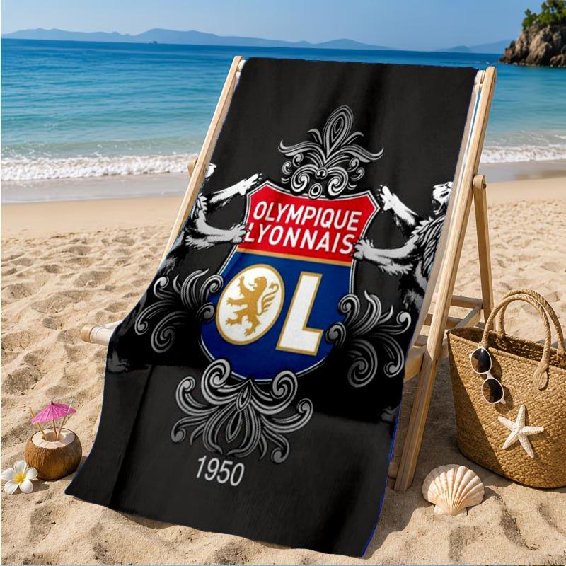 Lyon Football Crest Design Printed Microfiber Beach Towel, Soft And Absorbent, Quick-Dry, Ideal for Summer Travel, Beach Essential, Swimming Pool