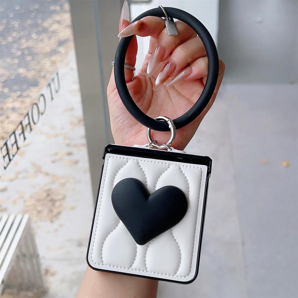 Lxuury Wave Daunenjacken Herz Handyhülle mit Ring-Armband für Samsung Galaxy Z Flip 7 6 5 4 3 Z Flip6 ZFlip 7 Zflip7 FE Hülle