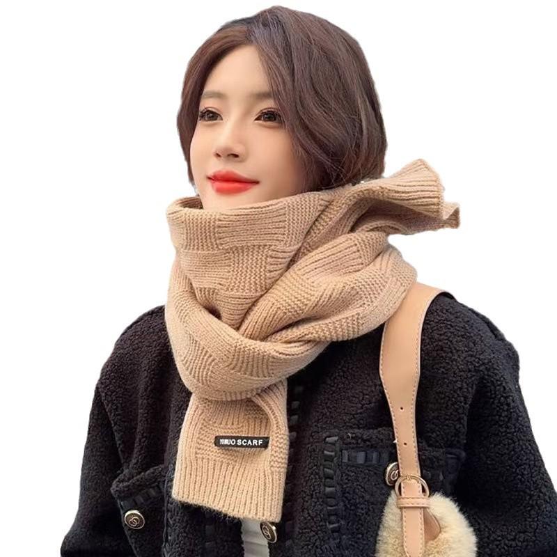 Women's 2024 High-End Wool Knit Winter Scarf: Warm, Versatile, Thick, Solid Color Neck Gaiter for Couples and Students