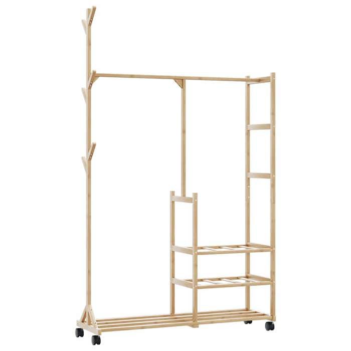 VidaXL Clothes Rack and Shelves and Wheels 100x38x175.5cm Bamboo, Coat Rack, Coat Rack with Shelf, 4008919