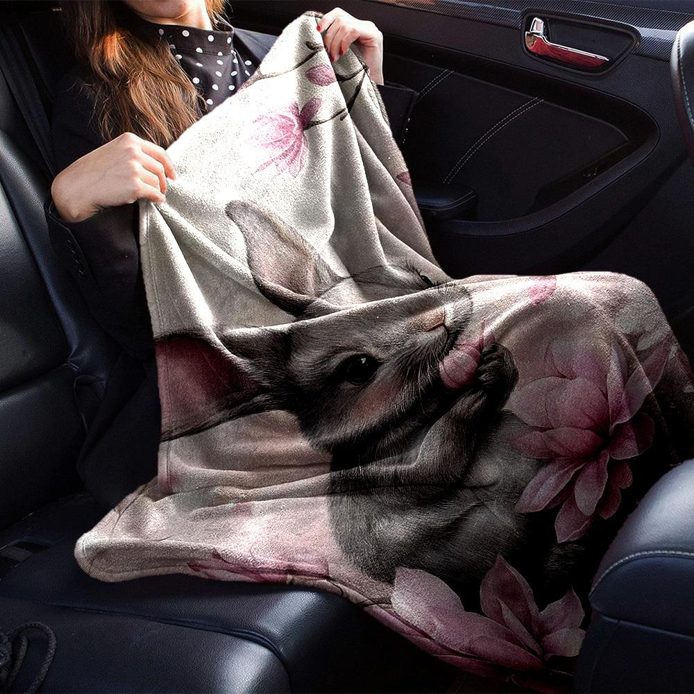 1pc rabbit flower blanket Lightweight Flannel Throw for Sofa Bed Travel Camping Livingroom Office Couch Chair