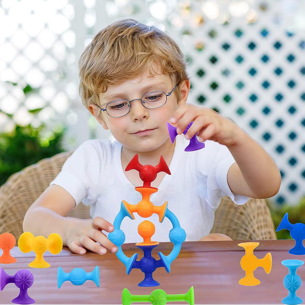 19 PCS Suckers Assembled Toys Funny Silicone Block Model Construction Toy Sucker Suction Cup Educational Building Block Kids Toy