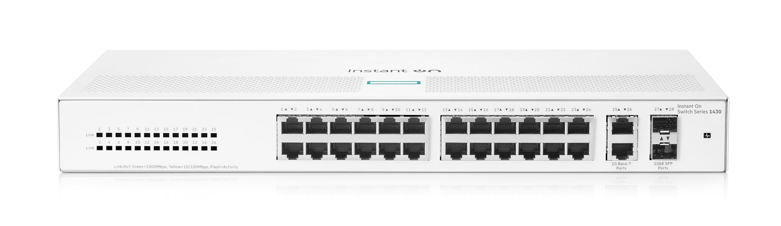 

HPE Networking Instant On Switch Series 1430 Gb Unmanaged Layer 2 Ethernet Switch 26x 1G 2x SFP Uplink Ports Безвентиляторна модель для Японії 26 портів