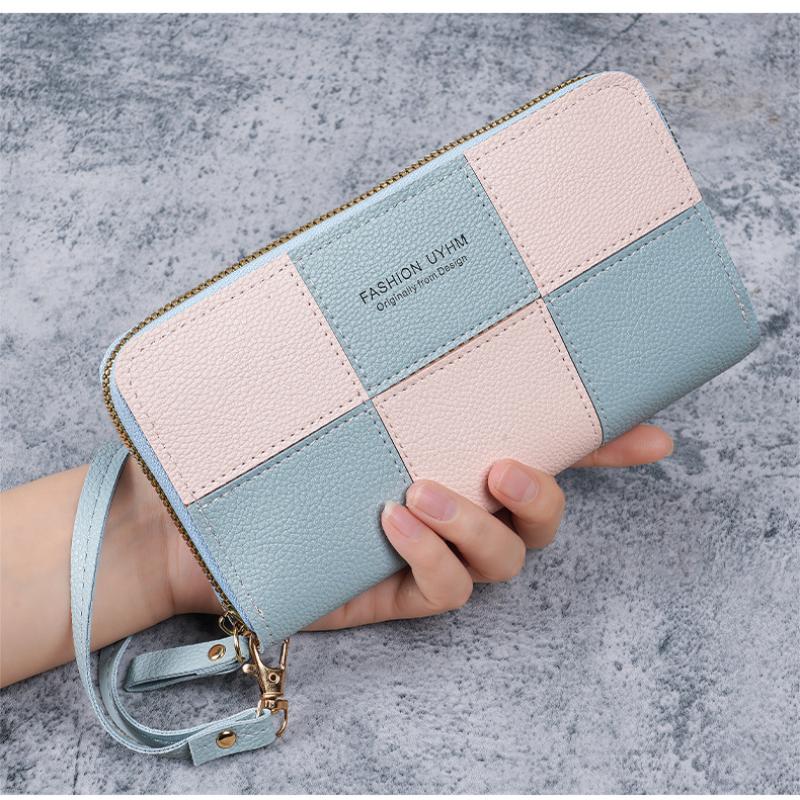 Korean Style Single Zipper Women'S Extra Large Capacity Long Wallet, Patchwork Coin Purse, Phone Bag, Fashionable And Versatile