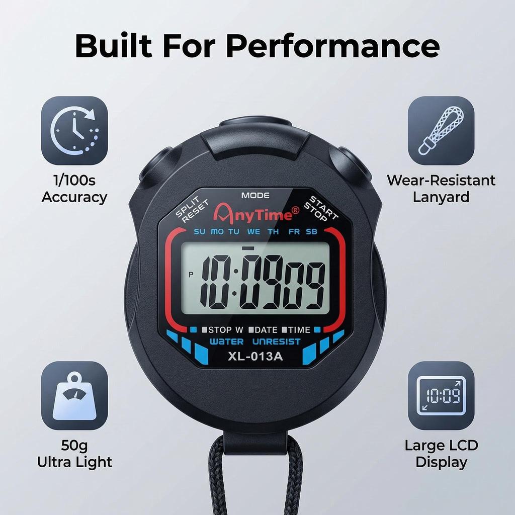 Digital Stopwatch Handheld Sports Timer Waterproof Multifunctional Stop Watch for Running Swimming Hiking Outdoor Competition