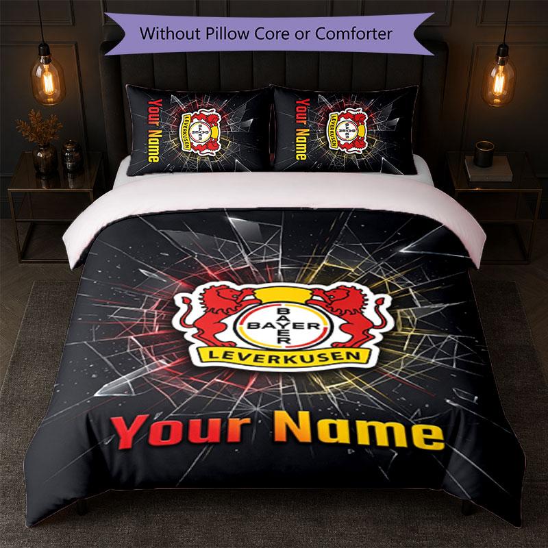 Set Biancheria da Letto Personalizzato Bayer Leverkusen Calcio Testo Nome Personalizzato 1 Copripiumino + 2 Federe Logo Calcio Regalo Personalizzato per Occasioni Speciali Decorazione Camera da Letto