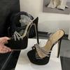 Summer Fashion Rhinestone Platform High Heels Transparent Sandals For Women Open Toe PVC Ankle Strap Wedding Banquet Shoes