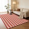 1pc 2D Flat Red White Checkered Area Rug, Machine Washable Non-Slip Decor Mat for Living Room & Under Bed
